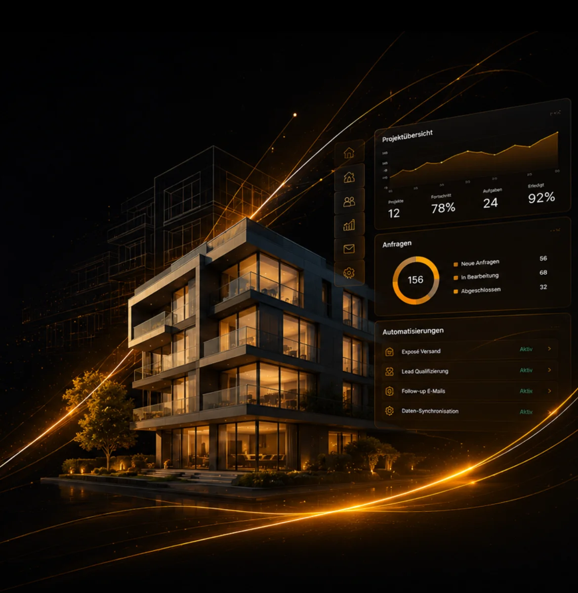 HausManager Pro: modernes Wohngebäude mit Projektübersicht, Anfragen und Automatisierungen aus der Software